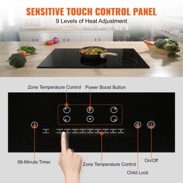 Cooking Equipment | Electric Cooktop, 5 Burners, 30” Induction Stove Top, Built-in Magnetic Cooktop 9200W, 9 Heating Level Multifunctional Burner, LED Touch Screen w/ Child Lock & Over-Temperature Protection Cooking Equipment Cooking Equipment