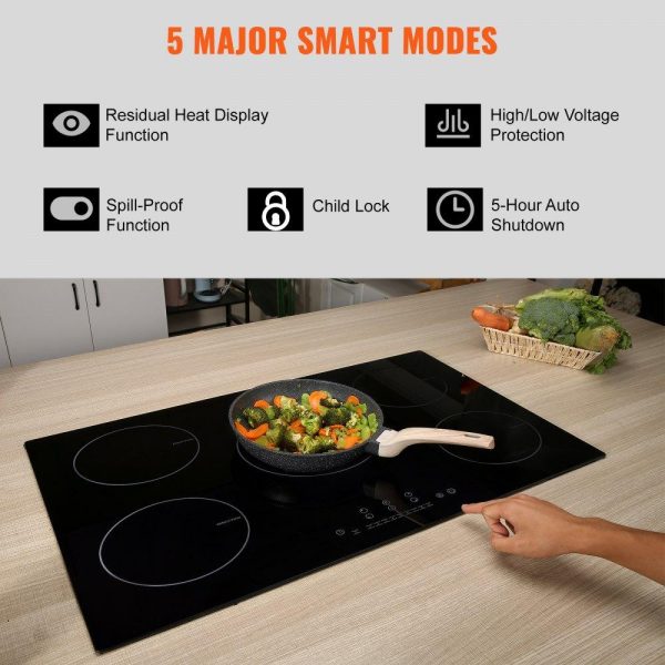 Cooking Equipment | Electric Cooktop, 5 Burners, 30” Induction Stove Top, Built-in Magnetic Cooktop 9200W, 9 Heating Level Multifunctional Burner, LED Touch Screen w/ Child Lock & Over-Temperature Protection Cooking Equipment Cooking Equipment