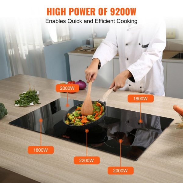 Cooking Equipment | Electric Cooktop, 5 Burners, 36” Induction Stove Top, Built-in Magnetic Cooktop 9200W, 9 Heating Level Multifunctional Burner, LED Touch Screen w/ Child Lock & Over-Temperature Protection Cooking Equipment Cooking Equipment