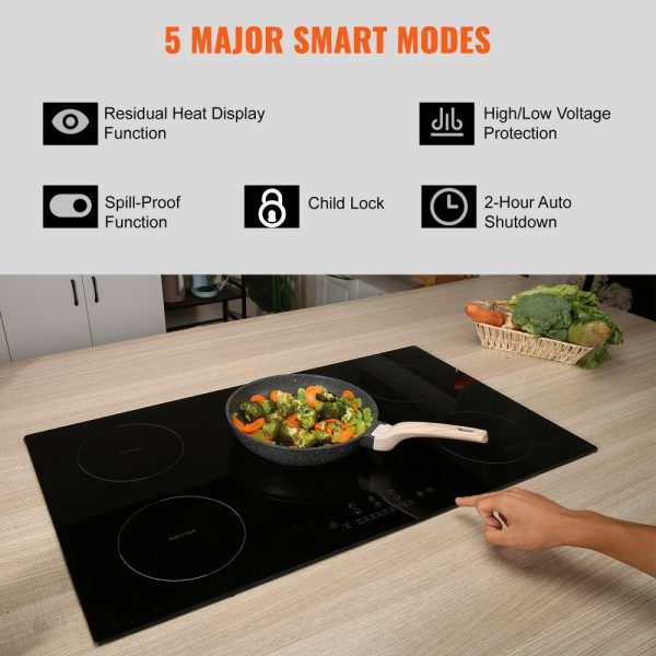 Cooking Equipment | Electric Cooktop, 5 Burners, 36” Induction Stove Top, Built-in Magnetic Cooktop 9200W, 9 Heating Level Multifunctional Burner, LED Touch Screen w/ Child Lock & Over-Temperature Protection Cooking Equipment Cooking Equipment