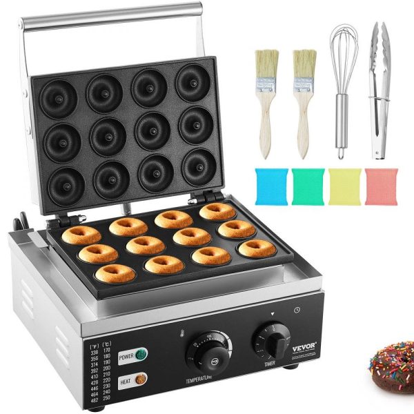 Cooking Equipment | Electric Donut Maker, 1550W Commercial Doughnut Machine with Non-stick Surface, 12 Hole Double-Sided Heating Waffle Machine Makes 12 Doughnuts, Temperature 122-572℉, for Restaurant & Home Use Cooking Equipment Cooking Equipment