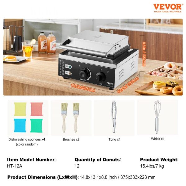 Cooking Equipment | Electric Donut Maker, 1550W Commercial Doughnut Machine with Non-stick Surface, 12 Hole Double-Sided Heating Waffle Machine Makes 12 Doughnuts, Temperature 122-572℉, for Restaurant & Home Use Cooking Equipment Cooking Equipment