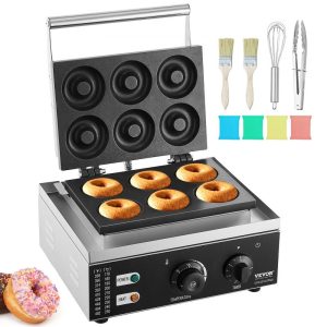 Cooking Equipment | Electric Donut Maker, 1550W Commercial Doughnut Machine with Non-stick Surface, 6 Holes Double-Sided Heating Waffle Machine Makes 6 Doughnuts, Temperature 122-572℉, for Restaurant and Home Use Cooking Equipment Cooking Equipment