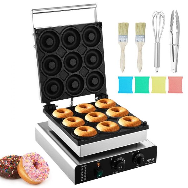 Cooking Equipment | Electric Donut Maker, 2000W Commercial Doughnut Machine with Non-stick Surface, 9 Holes Double-Sided Heating Waffle Machine Makes 9 Doughnuts, Temperature 122-572℉, for Restaurant and Home Use Cooking Equipment Cooking Equipment