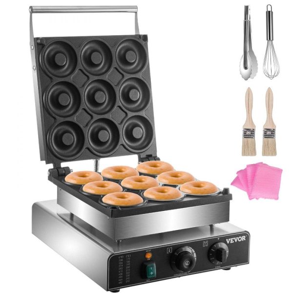 Cooking Equipment | Electric Donut Maker, 9 Holes Commercial Donut Machine, 2000W Electric Doughnut Machine, Double-Sided Heating Commercial Donut Maker, for Home & Commercial Use with Non-stick Teflon Coating Cooking Equipment Cooking Equipment