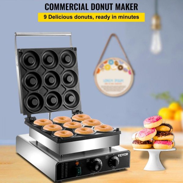 Cooking Equipment | Electric Donut Maker, 9 Holes Commercial Donut Machine, 2000W Electric Doughnut Machine, Double-Sided Heating Commercial Donut Maker, for Home & Commercial Use with Non-stick Teflon Coating Cooking Equipment Cooking Equipment