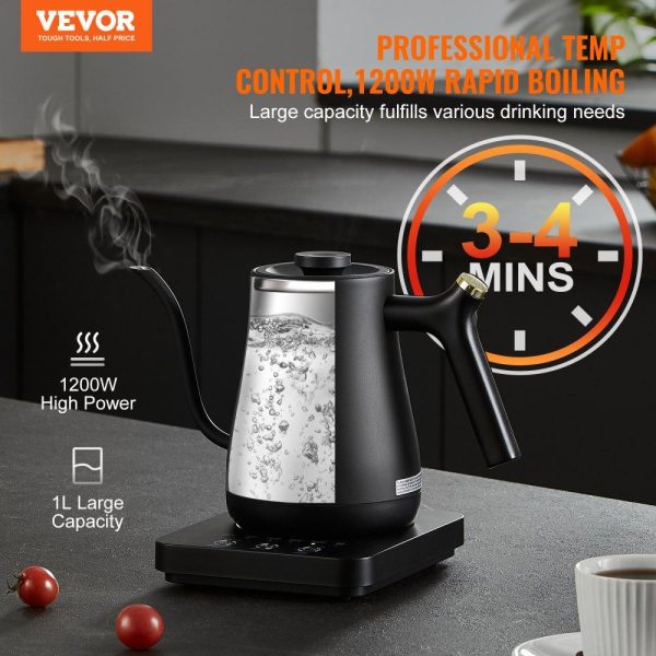 Cooking Equipment | Electric Gooseneck Kettle 1L, Temperature Control Pour Over Coffee Kettle with 5 Variable Presets, 304 Food Grade Stainless Steel Hot Water Tea Boiler & Boil-Dry Protection, Keep Warm, 1200W Cooking Equipment Cooking Equipment