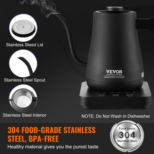 Cooking Equipment | Electric Gooseneck Kettle 1L, Temperature Control Pour Over Coffee Kettle with 5 Variable Presets, 304 Food Grade Stainless Steel Hot Water Tea Boiler & Boil-Dry Protection, Keep Warm, 1200W Cooking Equipment Cooking Equipment