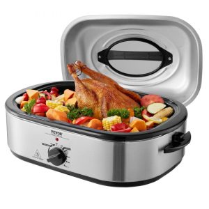 Cooking Equipment | Electric Roaster Oven, 22 QT Turkey Roaster Oven with Self-Basting Lid, 1450W Roaster Oven with Defrost & Warm Function, Adjustable Temp, Removable Pan & Rack, Fits Turkeys Up to 26LBS, Silver Cooking Equipment Cooking Equipment