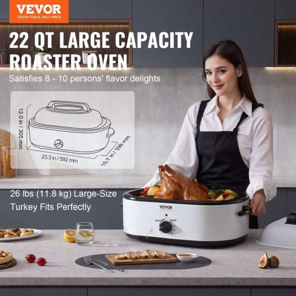 Cooking Equipment | Electric Roaster Oven, 22 QT Turkey Roaster Oven with Self-Basting Lid, 1450W Roaster Oven with Defrost & Warm Function, Adjustable Temp, Removable Pan & Rack, Fits Turkeys Up to 26LBS, White Cooking Equipment Cooking Equipment