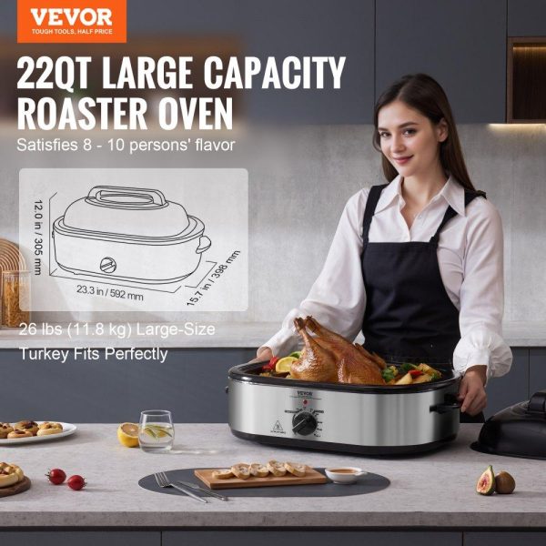 Cooking Equipment | Electric Roaster Oven, 22 QT Turkey Roaster Oven with Self-Basting Lid, 1450W Roaster Oven with Defrost & Warm Function, Adjustable Temp, Removable Pan & Rack, Fits Turkeys Up to 26LBS, Silver Cooking Equipment Cooking Equipment