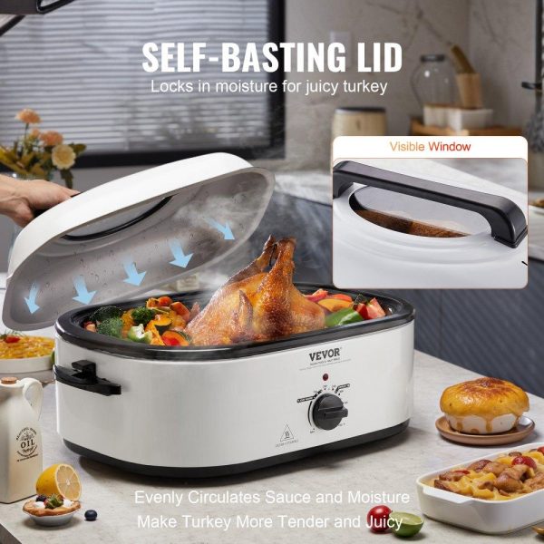 Cooking Equipment | Electric Roaster Oven, 22 QT Turkey Roaster Oven with Self-Basting Lid, 1450W Roaster Oven with Defrost & Warm Function, Adjustable Temp, Removable Pan & Rack, Fits Turkeys Up to 26LBS, White Cooking Equipment Cooking Equipment