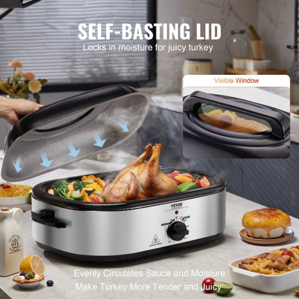 Cooking Equipment | Electric Roaster Oven, 22 QT Turkey Roaster Oven with Self-Basting Lid, 1450W Roaster Oven with Defrost & Warm Function, Adjustable Temp, Removable Pan & Rack, Fits Turkeys Up to 26LBS, Silver Cooking Equipment Cooking Equipment