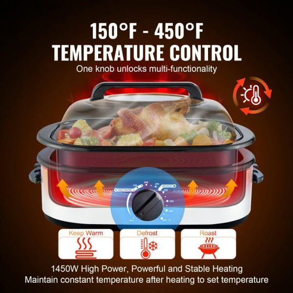 Cooking Equipment | Electric Roaster Oven, 22 QT Turkey Roaster Oven with Self-Basting Lid, 1450W Roaster Oven with Defrost & Warm Function, Adjustable Temp, Removable Pan & Rack, Fits Turkeys Up to 26LBS, White Cooking Equipment Cooking Equipment