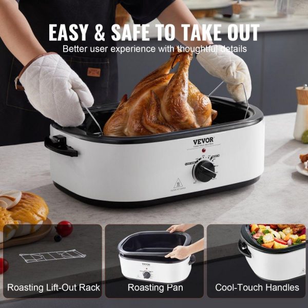 Cooking Equipment | Electric Roaster Oven, 22 QT Turkey Roaster Oven with Self-Basting Lid, 1450W Roaster Oven with Defrost & Warm Function, Adjustable Temp, Removable Pan & Rack, Fits Turkeys Up to 26LBS, White Cooking Equipment Cooking Equipment