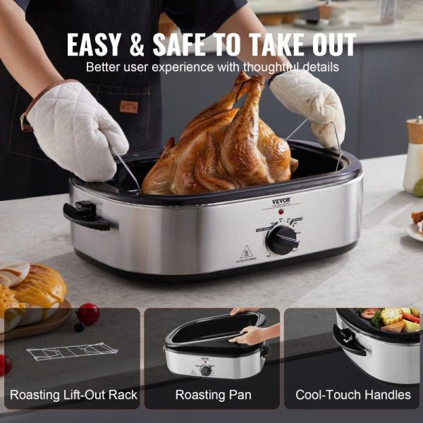 Cooking Equipment | Electric Roaster Oven, 22 QT Turkey Roaster Oven with Self-Basting Lid, 1450W Roaster Oven with Defrost & Warm Function, Adjustable Temp, Removable Pan & Rack, Fits Turkeys Up to 26LBS, Silver Cooking Equipment Cooking Equipment