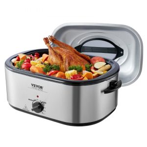 Cooking Equipment | Electric Roaster Oven, 24 QT Turkey Roaster Oven with Self-Basting Lid, 1450W Roaster Oven with Defrost & Warm Function, Adjustable Temp, Removable Pan & Rack, Fits Turkeys Up to 28LBS, Silver Cooking Equipment Cooking Equipment