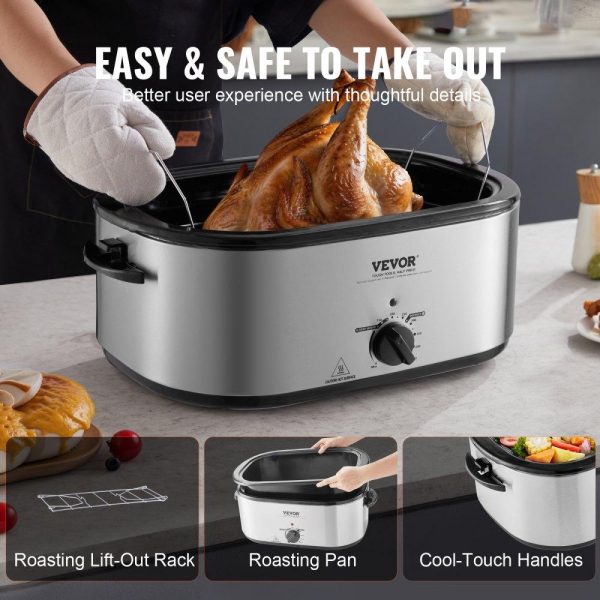 Cooking Equipment | Electric Roaster Oven, 24 QT Turkey Roaster Oven with Self-Basting Lid, 1450W Roaster Oven with Defrost & Warm Function, Adjustable Temp, Removable Pan & Rack, Fits Turkeys Up to 28LBS, Silver Cooking Equipment Cooking Equipment