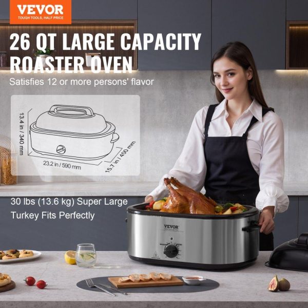 Cooking Equipment | Electric Roaster Oven, 26 QT Turkey Roaster Oven with Self-Basting Lid, 1450W Roaster Oven with Defrost & Warm Function, Adjustable Temperature, Removable Pan & Rack, Fits Turkeys Up to 30LBS Cooking Equipment Cooking Equipment