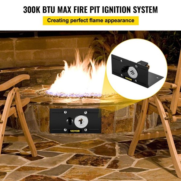 Cooking Equipment | Fire Pit Gas Burner Spark Ignition Kit, 300K BTU Fire Pit Ignition System, Stainless Steel Fire Pit Igniter, with 1/2” Key Valve with Key and Leads & Ground Wire Black Retractable Cooking Equipment Cooking Equipment