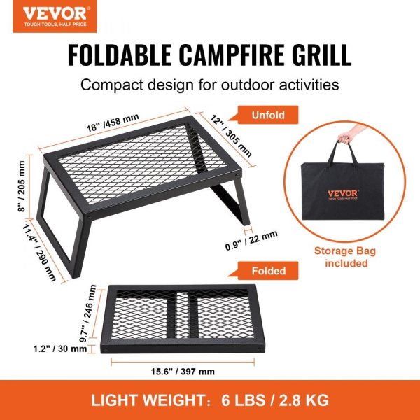 Cooking Equipment | Folding Campfire Grill, Heavy Duty Steel Mesh Grate, 18″ Portable Camping Grates Over Fire Pit, Camp Fire Cooking Equipment with Legs Carrying Bag, Grilling Rack for Outdoor Open Flame Cooking Cooking Equipment Cooking Equipment