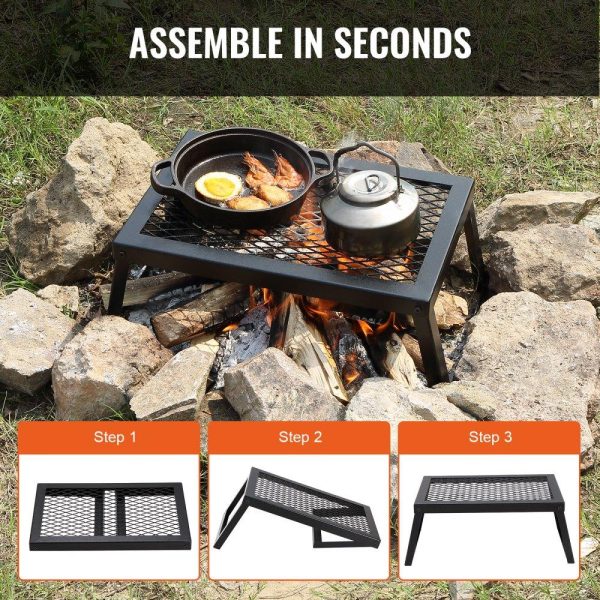 Cooking Equipment | Folding Campfire Grill, Heavy Duty Steel Mesh Grate, 18″ Portable Camping Grates Over Fire Pit, Camp Fire Cooking Equipment with Legs Carrying Bag, Grilling Rack for Outdoor Open Flame Cooking Cooking Equipment Cooking Equipment