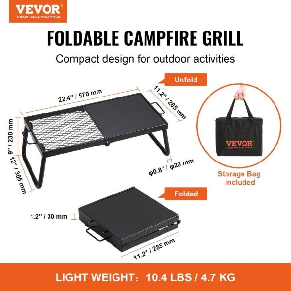 Cooking Equipment | Folding Campfire Grill, Heavy Duty Steel Mesh Grate, 22.4″ Portable Camping Grates Over Fire Pit, Camp Fire Cooking Equipment with Legs Carrying Bag, Grilling Rack for Outdoor Open Flame Cooking Cooking Equipment Cooking Equipment