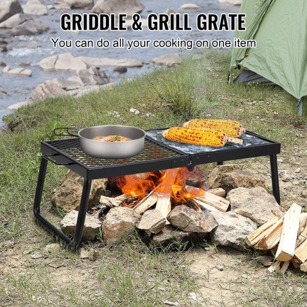 Cooking Equipment | Folding Campfire Grill, Heavy Duty Steel Mesh Grate, 22.4″ Portable Camping Grates Over Fire Pit, Camp Fire Cooking Equipment with Legs Carrying Bag, Grilling Rack for Outdoor Open Flame Cooking Cooking Equipment Cooking Equipment