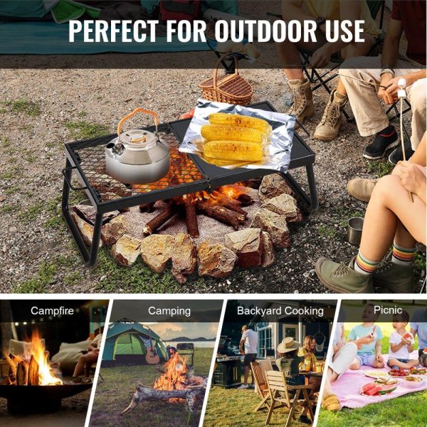 Cooking Equipment | Folding Campfire Grill, Heavy Duty Steel Mesh Grate, 22.4″ Portable Camping Grates Over Fire Pit, Camp Fire Cooking Equipment with Legs Carrying Bag, Grilling Rack for Outdoor Open Flame Cooking Cooking Equipment Cooking Equipment