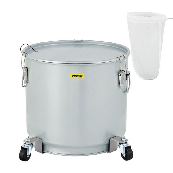 Cooking Equipment | Fryer Grease Bucket, 10.6 Gal/40 L, Coated Carbon Steel Oil Filter Pot with Caster Base, Oil Disposal Caddy with 82 LBS Capacity, Transport Container with Lid Lock Clip Nylon Filter Bag, Silver Cooking Equipment Cooking Equipment