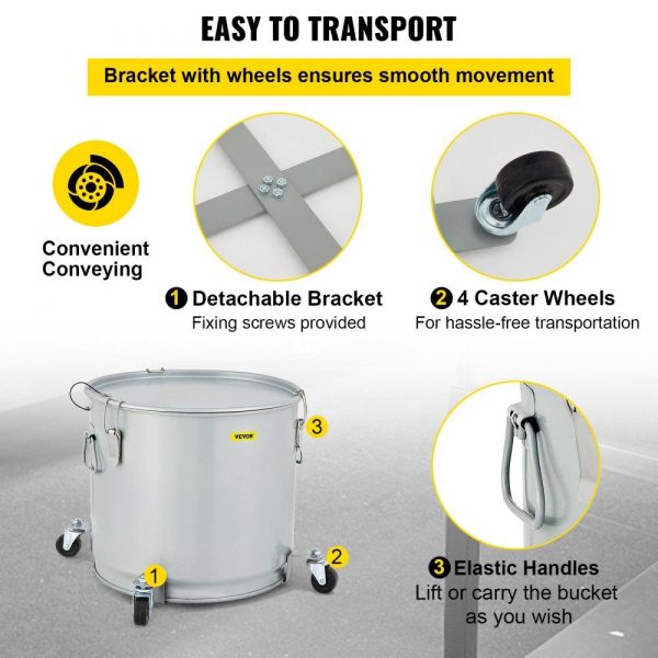 Cooking Equipment | Fryer Grease Bucket, 10.6 Gal/40 L, Coated Carbon Steel Oil Filter Pot with Caster Base, Oil Disposal Caddy with 82 LBS Capacity, Transport Container with Lid Lock Clip Nylon Filter Bag, Silver Cooking Equipment Cooking Equipment