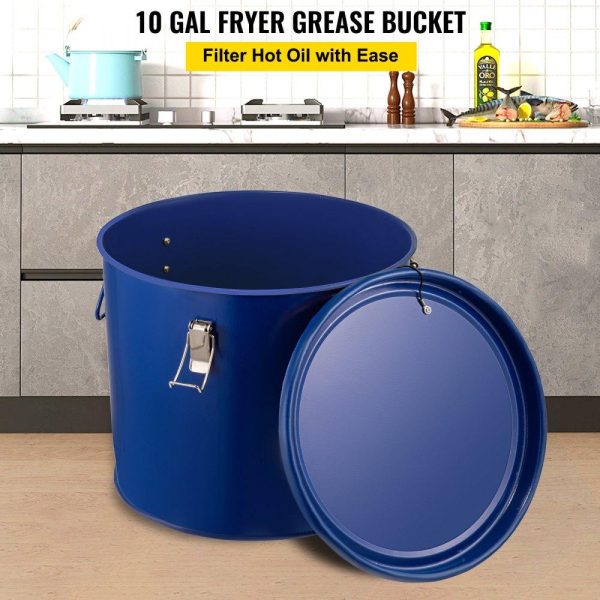 Cooking Equipment | Fryer Grease Bucket 10 Gal Oil Disposal Caddy Steel Fryer Oil Bucket w/Rust-proof Coating 37.9L Oil Transport Container w/Lid & Lock Clips Oil Caddy w/Filter Bag For Hot Cooking Oil Filtering Cooking Equipment Cooking Equipment