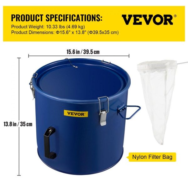 Cooking Equipment | Fryer Grease Bucket 10 Gal Oil Disposal Caddy Steel Fryer Oil Bucket w/Rust-proof Coating 37.9L Oil Transport Container w/Lid & Lock Clips Oil Caddy w/Filter Bag For Hot Cooking Oil Filtering Cooking Equipment Cooking Equipment