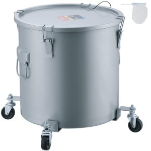 Cooking Equipment | Fryer Grease Bucket, 10 Gal Oil Disposal Caddy with Caster Base, Carbon Steel Rust-Proof Coating, Oil Transport Container with Lid, Lock Clips, Filter Bag for Hot Cooking Oil Filtering, Gray Cooking Equipment Cooking Equipment