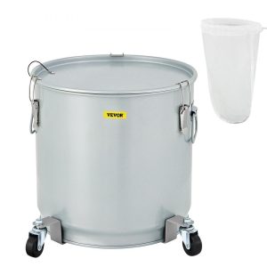 Cooking Equipment | Fryer Grease Bucket, 15.9 Gal/60 L, Coated Carbon Steel Oil Filter Pot with Caster Base, Oil Disposal Caddy with 123 LBS Capacity, Transport Container with Lid Lock Clip Nylon Filter Bag, Silver Cooking Equipment Cooking Equipment