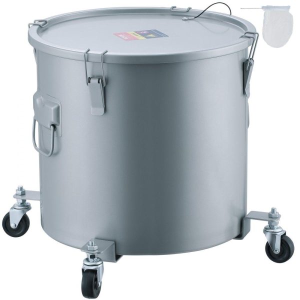 Cooking Equipment | Fryer Grease Bucket, 16 Gal Oil Disposal Caddy with Caster Base, Carbon Steel Rust-Proof Coating, Oil Transport Container with Lid, Lock Clips, Filter Bag for Hot Cooking Oil Filtering, Gray Cooking Equipment Cooking Equipment