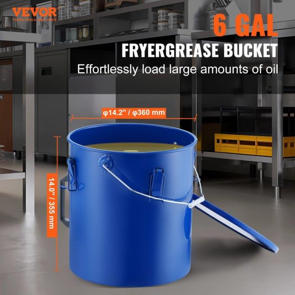 Cooking Equipment | Fryer Grease Bucket, 6 Gal Oil Disposal Caddy Carbon Steel Fryer Oil Bucket with Rust-Proof Coating, Oil Transport Container with Lid, Lock Clips, Filter Bag for Hot Cooking Oil Filtering, Blue Cooking Equipment Cooking Equipment