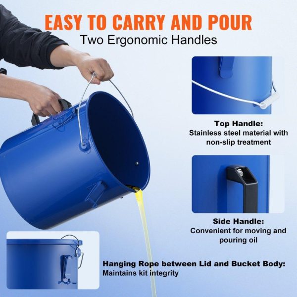 Cooking Equipment | Fryer Grease Bucket, 6 Gal Oil Disposal Caddy Carbon Steel Fryer Oil Bucket with Rust-Proof Coating, Oil Transport Container with Lid, Lock Clips, Filter Bag for Hot Cooking Oil Filtering, Blue Cooking Equipment Cooking Equipment