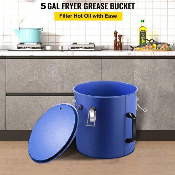 Cooking Equipment | Fryer Grease Bucket 6 Gal Oil Disposal Caddy Steel Fryer Oil Bucket w/Rust-proof Coating 22.7L Oil Transport Container w/Lid & Lock Clips Oil Caddy w/Filter Bag For Hot Cooking Oil Filtering Cooking Equipment Cooking Equipment