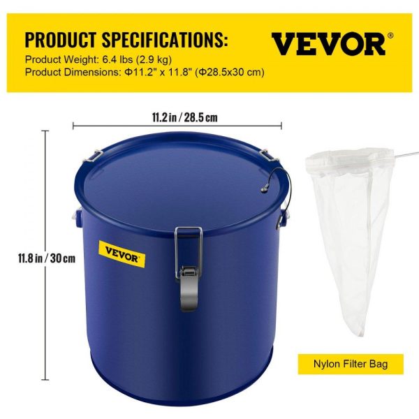 Cooking Equipment | Fryer Grease Bucket 6 Gal Oil Disposal Caddy Steel Fryer Oil Bucket w/Rust-proof Coating 22.7L Oil Transport Container w/Lid & Lock Clips Oil Caddy w/Filter Bag For Hot Cooking Oil Filtering Cooking Equipment Cooking Equipment