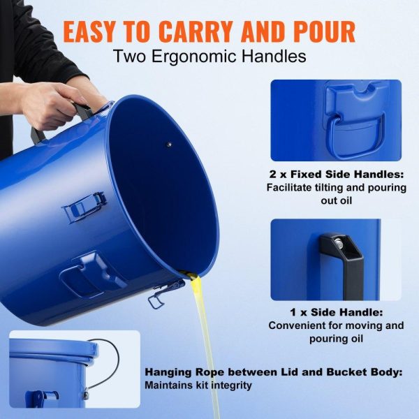 Cooking Equipment | Fryer Grease Bucket, 8 Gal Oil Disposal Caddy Carbon Steel Fryer Oil Bucket with Rust-Proof Coating, Oil Transport Container with Lid, Lock Clips, Filter Bag for Hot Cooking Oil Filtering, Blue Cooking Equipment Cooking Equipment