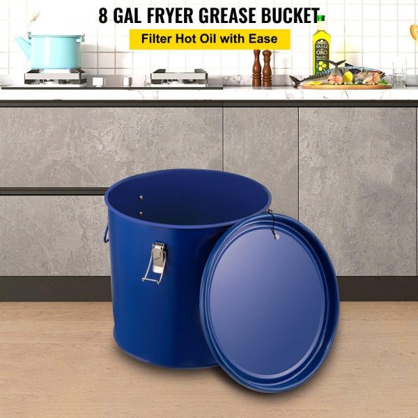 Cooking Equipment | Fryer Grease Bucket 8 Gal Oil Disposal Caddy Steel Fryer Oil Bucket w/Rust-proof Coating 30.3L Oil Transport Container w/Lid & Lock Clips Oil Caddy w/Filter Bag For Hot Cooking Oil Filtering Cooking Equipment Cooking Equipment