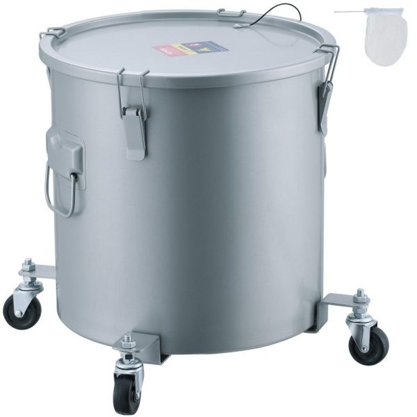 Cooking Equipment | Fryer Grease Bucket, 8 Gal Oil Disposal Caddy with Caster Base, Carbon Steel with Rust-Proof Coating, Oil Transport Container with Lid, Lock Clips, Filter Bag for Hot Cooking Oil Filtering, Gray Cooking Equipment Cooking Equipment