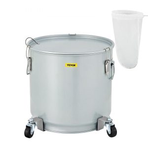 Cooking Equipment | Fryer Grease Bucket, 8 Gal/30 L, Coated Carbon Steel Oil Filter Pot with Caster Base, Oil Disposal Caddy with 62 LBS Capacity, Transport Container with Lid Lock Clip Nylon Filter Bag, Silver Cooking Equipment Cooking Equipment