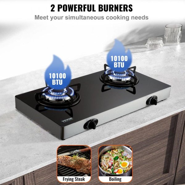 Cooking Equipment | Gas Cooktop 28 inch, Max 10100BTU 2 Burners Tempered Glass Countertop Gas Stove Top, Portable Natural Gas Hob with Pulse Electronic Ignition for Outdoor, Kitchen, Camping, RV, Apartment Cooking Equipment Cooking Equipment