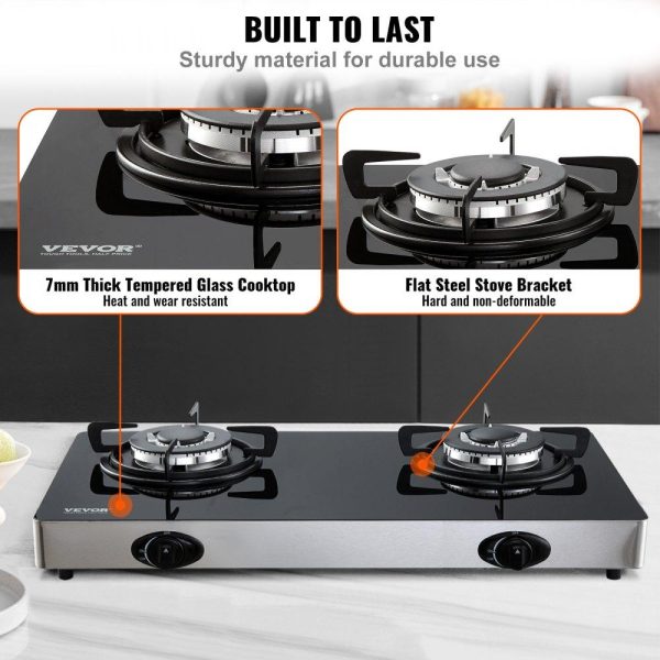 Cooking Equipment | Gas Cooktop 28 inch, Max 10100BTU 2 Burners Tempered Glass Countertop Gas Stove Top, Portable Natural Gas Hob with Pulse Electronic Ignition for Outdoor, Kitchen, Camping, RV, Apartment Cooking Equipment Cooking Equipment