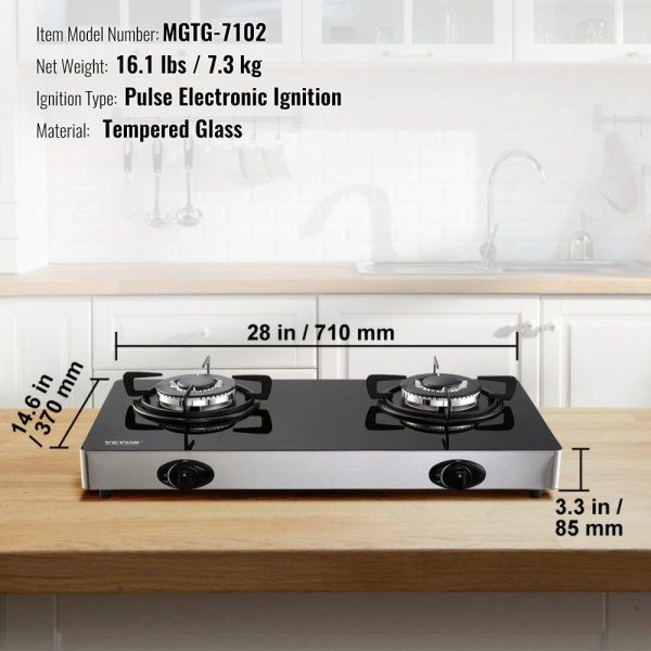 Cooking Equipment | Gas Cooktop 28 inch, Max 10100BTU 2 Burners Tempered Glass Countertop Gas Stove Top, Portable Natural Gas Hob with Pulse Electronic Ignition for Outdoor, Kitchen, Camping, RV, Apartment Cooking Equipment Cooking Equipment