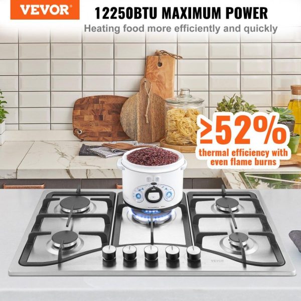 Cooking Equipment | Gas Cooktop 30 inch, Max 12250BTU 5 Burners Built-in Stainless Steel Gas Stove Top, LPG/NG Convertible Dual Fuel Natural Gas Hob with Thermocouple Protection Cooking Equipment Cooking Equipment