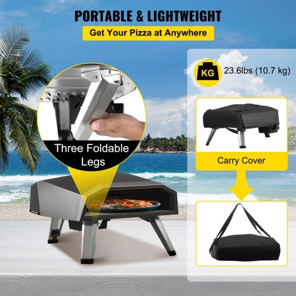 Cooking Equipment | Gas Pizza Oven, Stainless Steel Propane Pizza Oven, Gas Fire Pizza Oven with 12″ Pizza Stone, Portable Gas Pizza Oven with Foldable Legs, Gas Powered Pizza Oven for Outdoor Camping-Global Patent Cooking Equipment Cooking Equipment