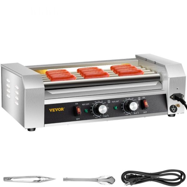 Cooking Equipment | Hot Dog Roller, 12 Hot Dog Capacity 5 Rollers, 750W Stainless Steel Cook Warmer Machine with Dual Temp Control, LED Light and Detachable Drip Tray, Sausage Grill Cooker for Kitchen Restaurant Cooking Equipment Cooking Equipment